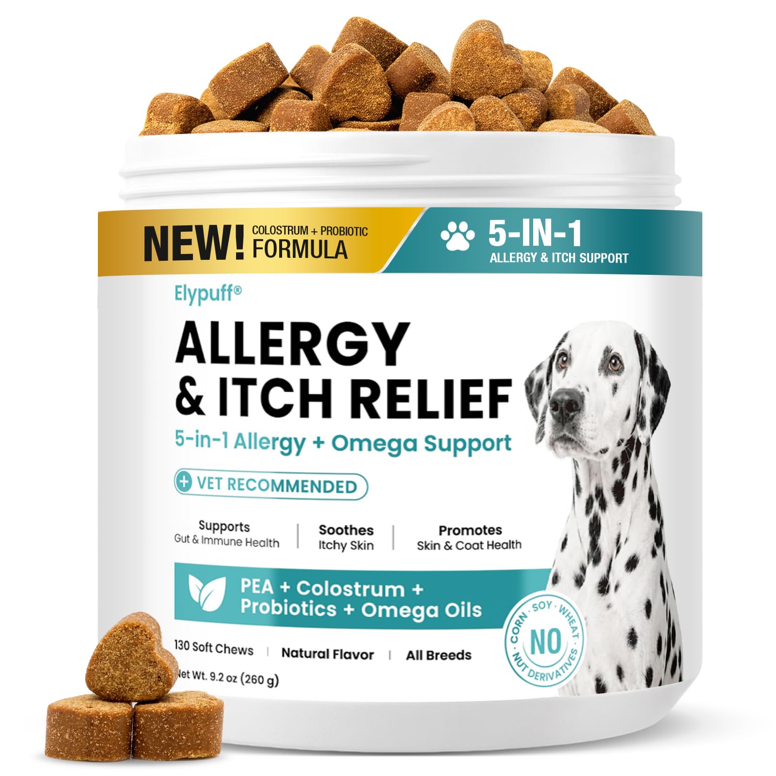Elypuff Allergy and Itch Relief 5-in-1, 130 soft chews